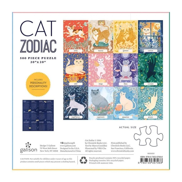 Cat Zodiac 500 Piece Jigsaw Puzzle from Galison - Picture 3 of 5
